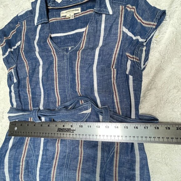 Pilcro by Anthropologie V-Neck Striped Belted Shift Dress Short Sleeve Sz 2 Blue - Picture 8 of 10